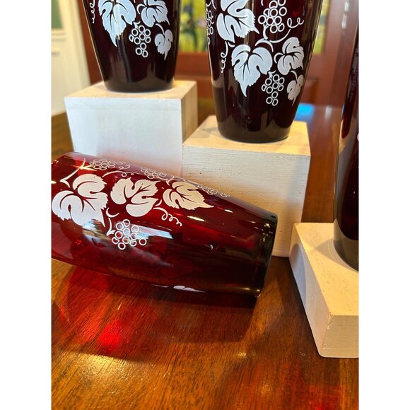 Ruby Red Anchor Hocking Grape Patterned Glass Tumblers. - Picture 9 of 12